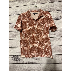 Men’s Banana Republic Brown Palm Leaf Print Performance Polo Shirt Size Small